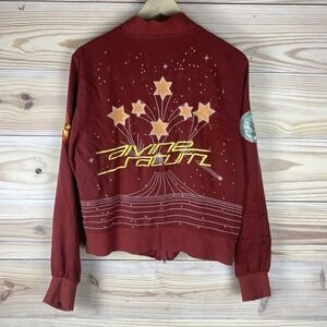 LF Silk Bomber Jacket Women Large Retro Embroidery Divine Saturn Asian Patch Y2K